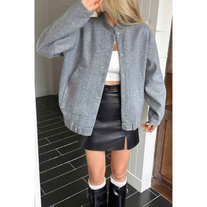 Solid Pockets Brushed Bomber Jacket