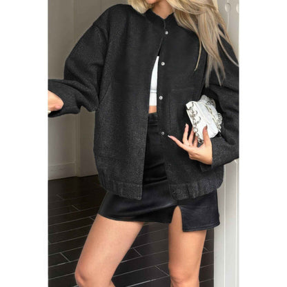Solid Pockets Brushed Bomber Jacket