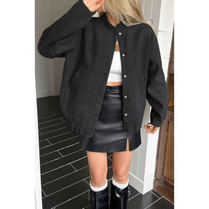 Solid Pockets Brushed Bomber Jacket