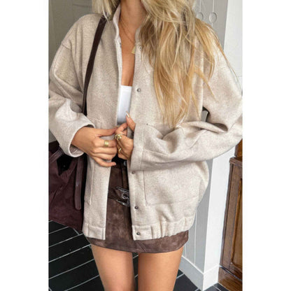 Solid Pockets Brushed Bomber Jacket