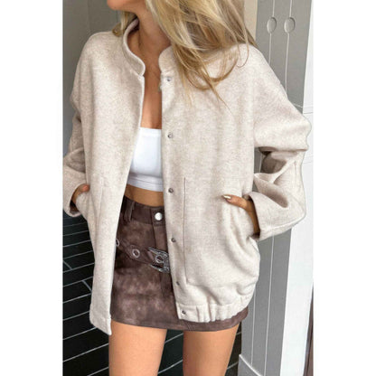 Solid Pockets Brushed Bomber Jacket