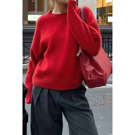 Solid Knit O Neck Long Sleeves Pullover Sweater