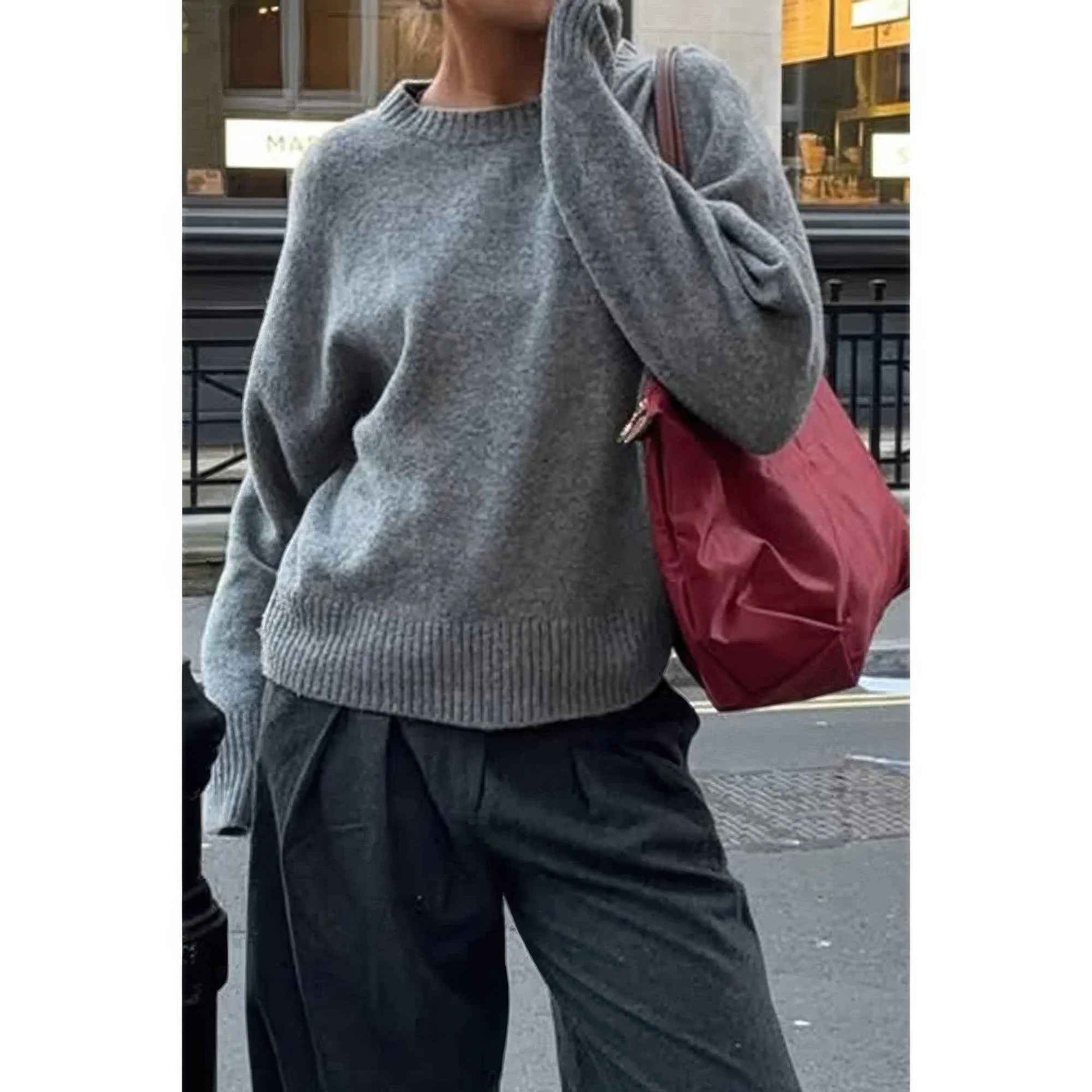 Solid Knit O Neck Long Sleeves Pullover Sweater