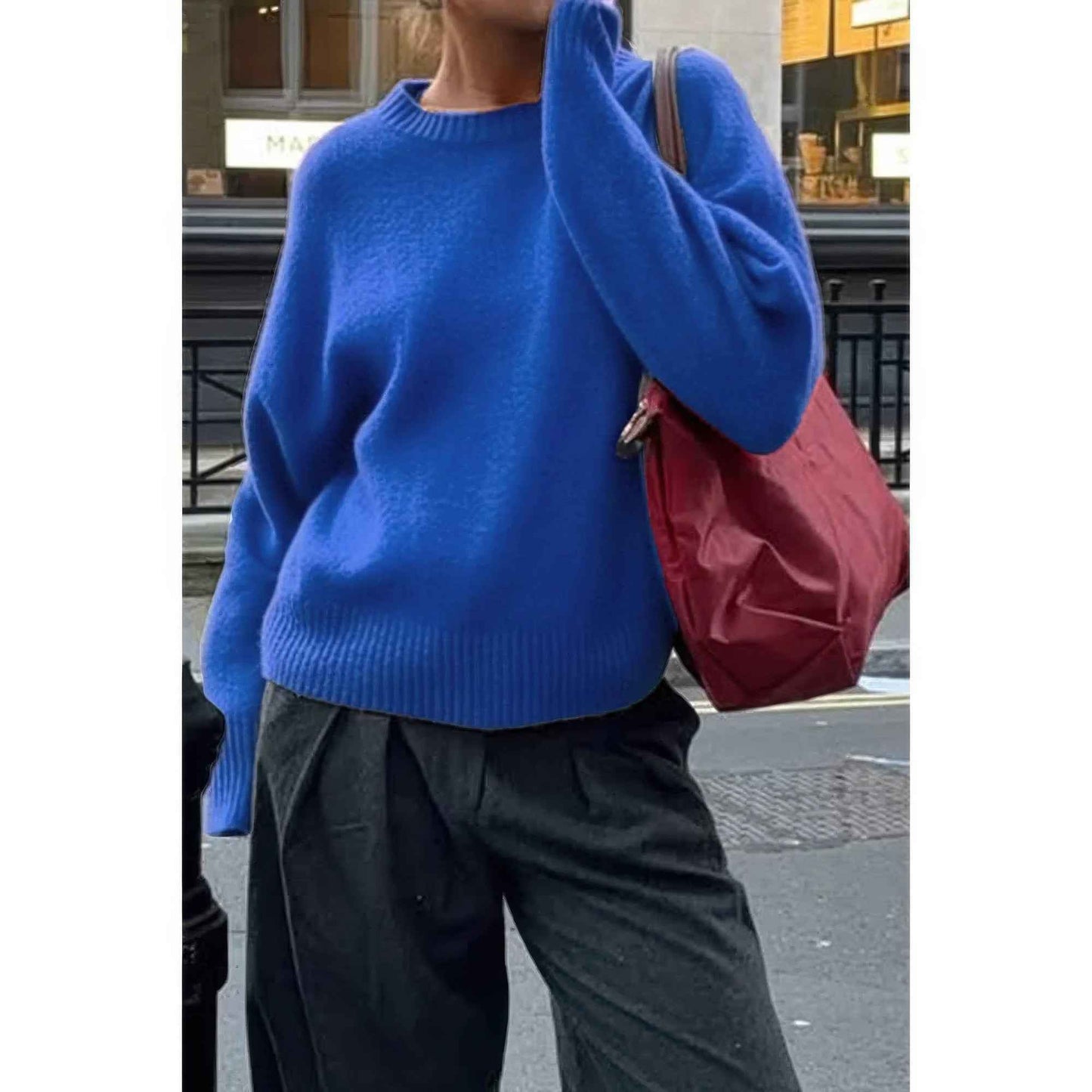 Solid Knit O Neck Long Sleeves Pullover Sweater