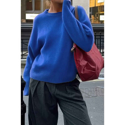 Solid Knit O Neck Long Sleeves Pullover Sweater