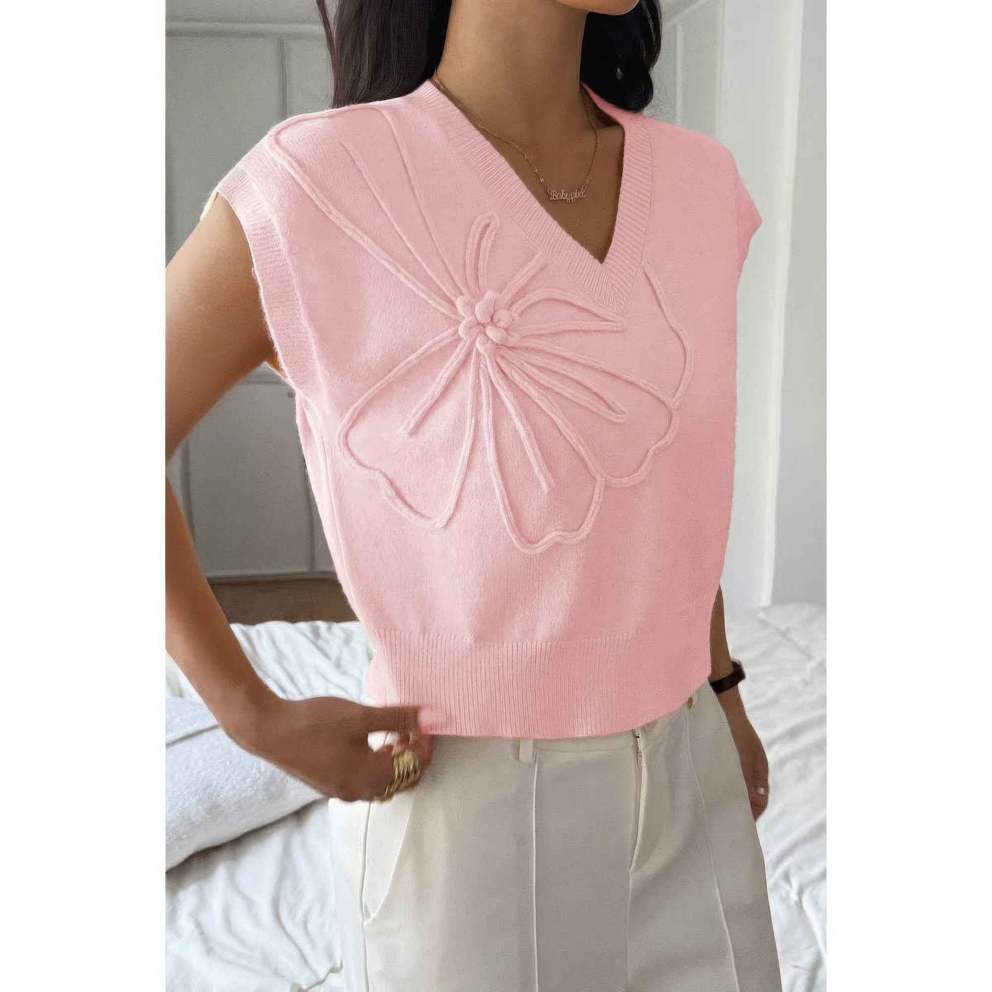 Solid V Neck Sleeveless Knit Loose Vest