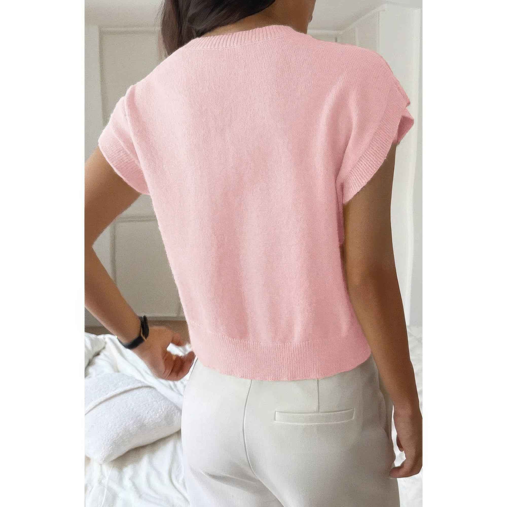 Solid V Neck Sleeveless Knit Loose Vest