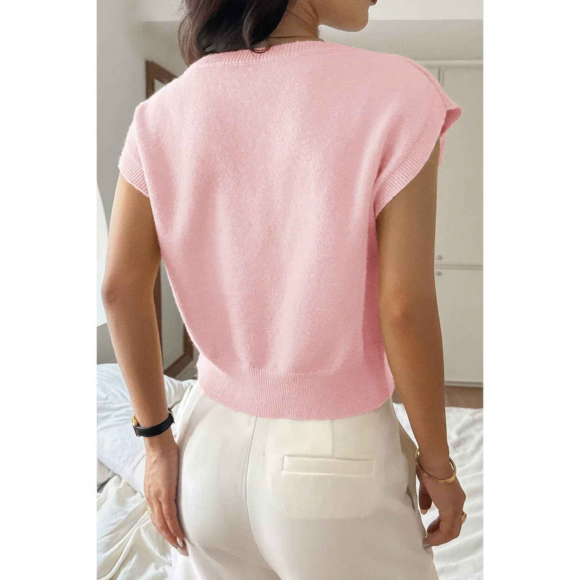 Solid Sleeveless Knit Loose Fit Vest