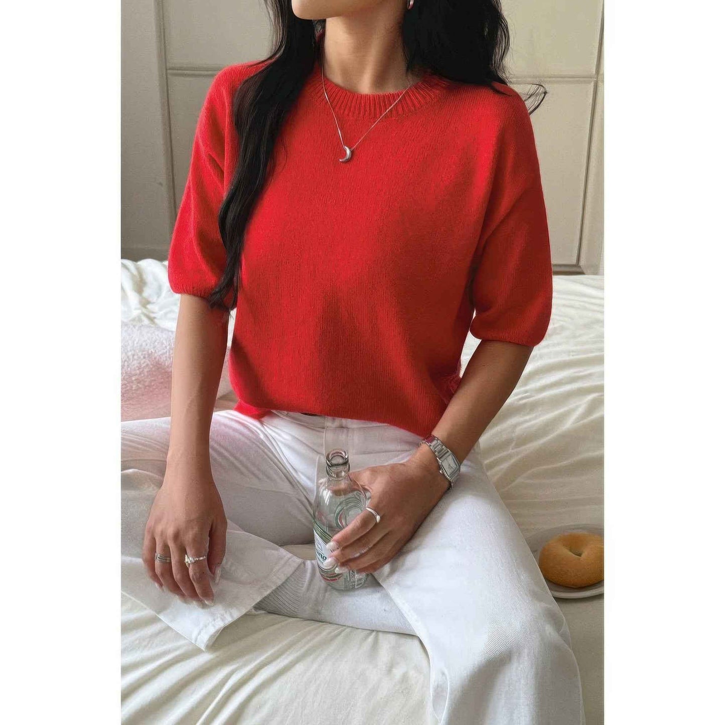 Round Neck Knit Drop Shoulder Loose Sweater