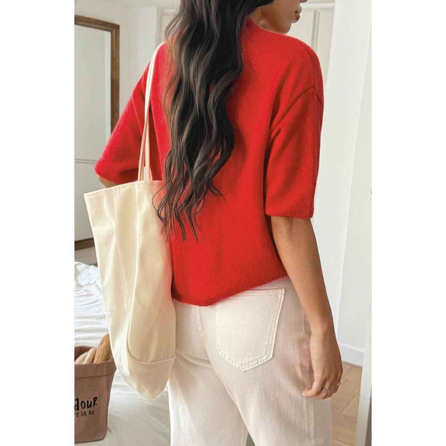 Round Neck Knit Drop Shoulder Loose Sweater