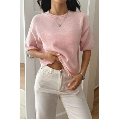 Round Neck Knit Drop Shoulder Loose Sweater