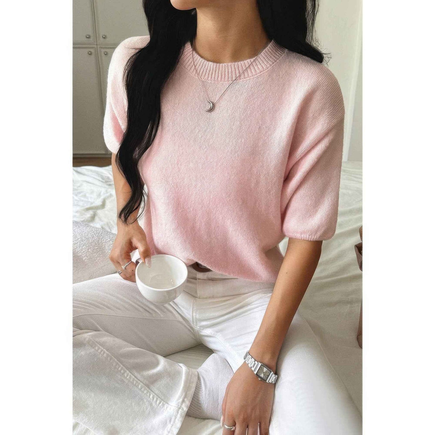 Round Neck Knit Drop Shoulder Loose Sweater