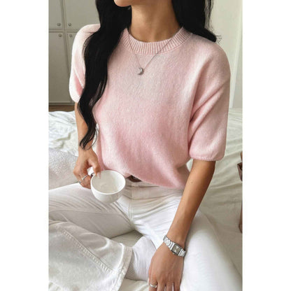 Round Neck Knit Drop Shoulder Loose Sweater
