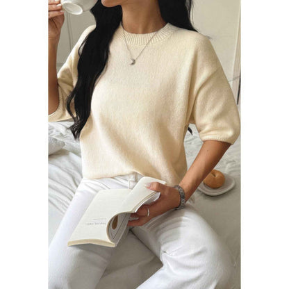 Round Neck Knit Drop Shoulder Loose Sweater