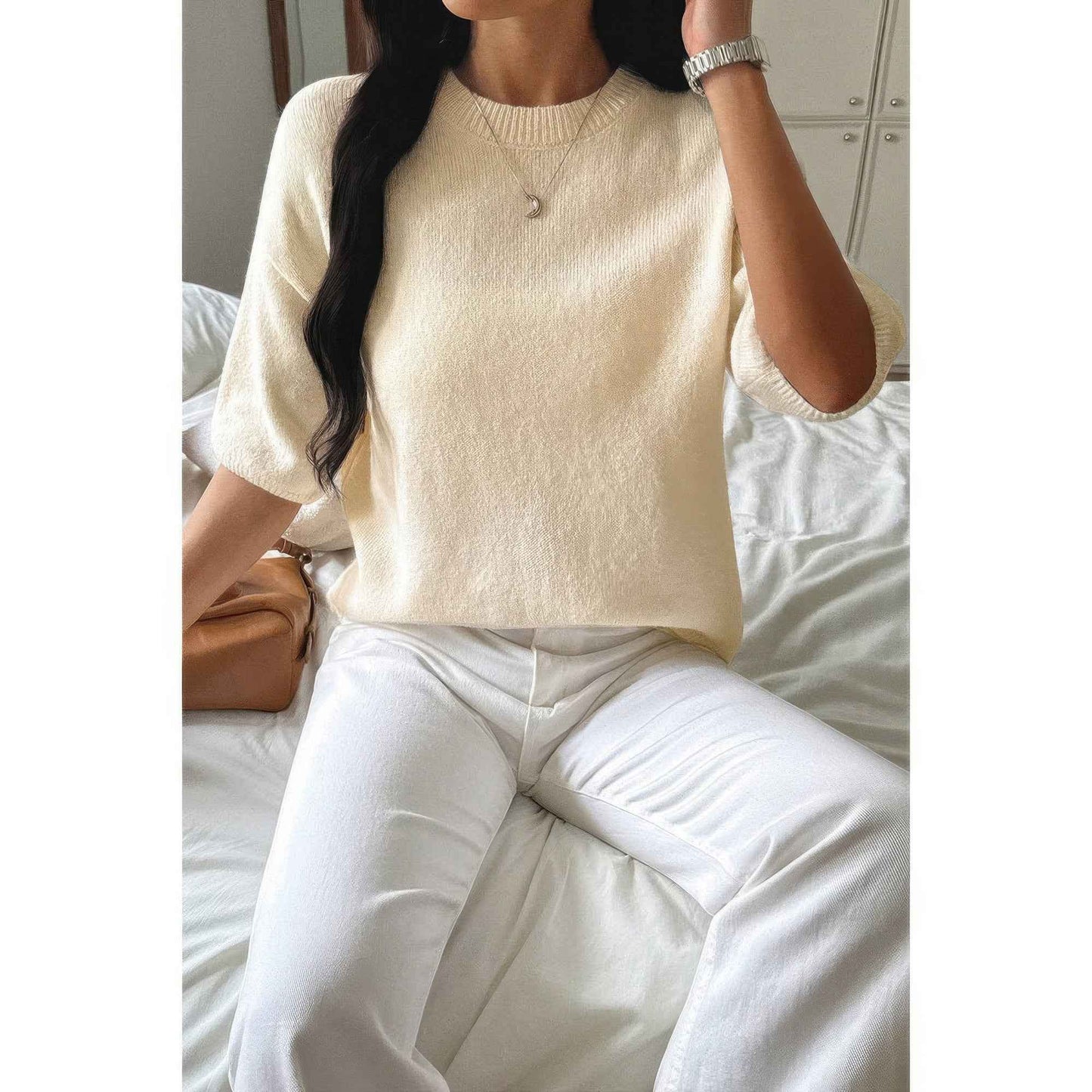 Round Neck Knit Drop Shoulder Loose Sweater