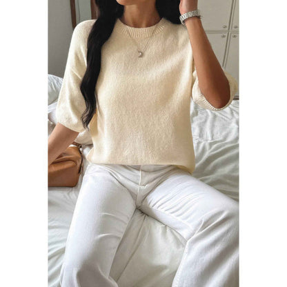 Round Neck Knit Drop Shoulder Loose Sweater