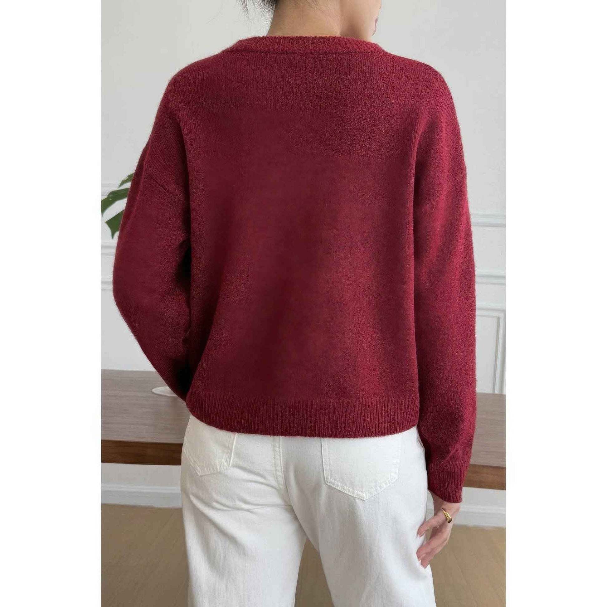 Solid Round Neck Long Sleeve Drop Shoulder Sweater