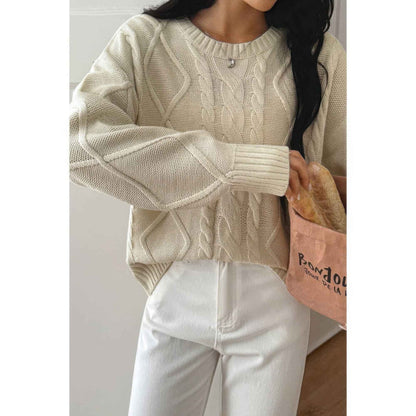 Solid Knit Crewneck Long Sleeve Loose Sweater