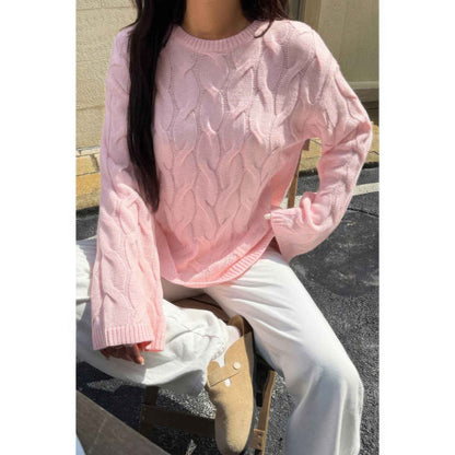 Solid Round Neck Knit Loose Sweater