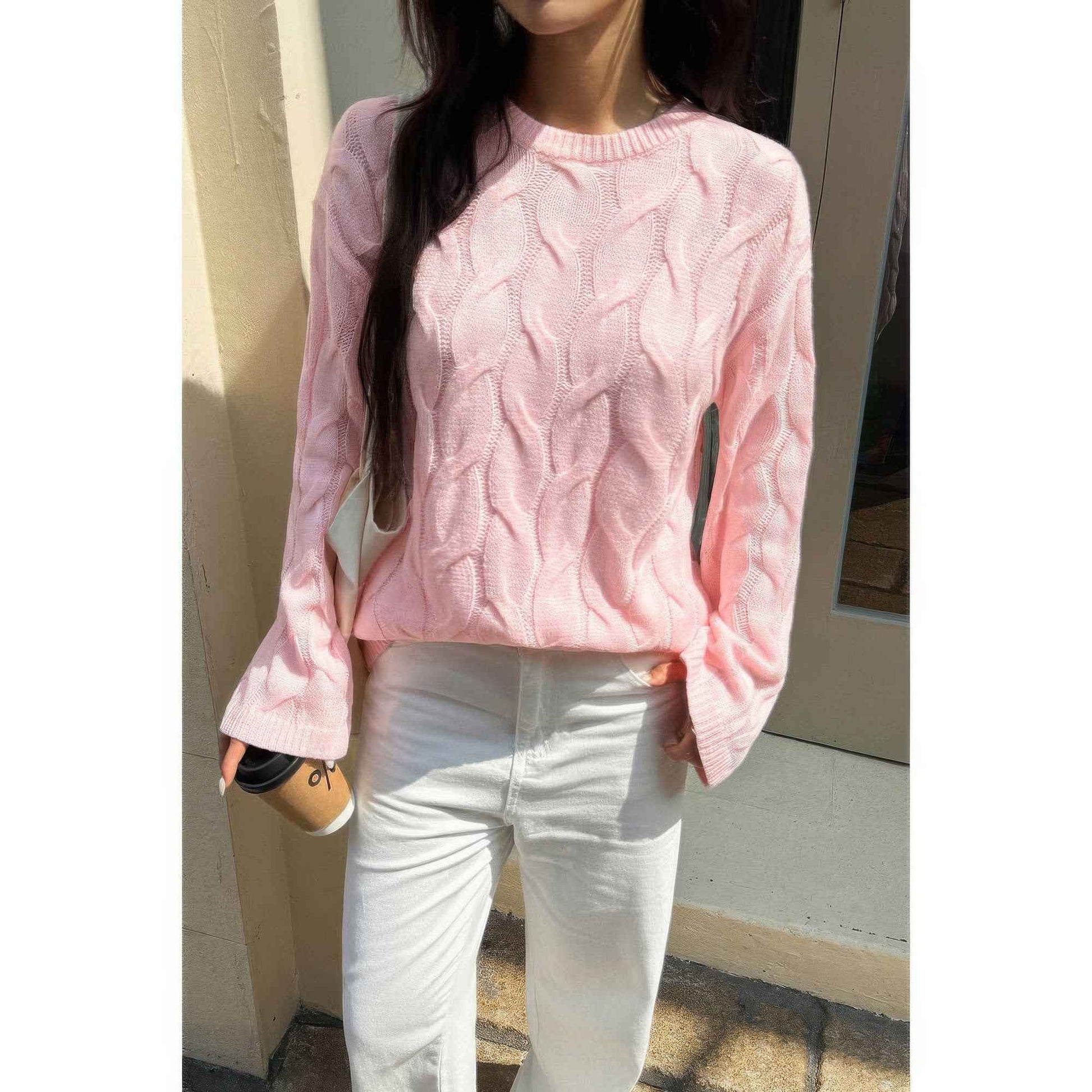 Solid Round Neck Knit Loose Sweater