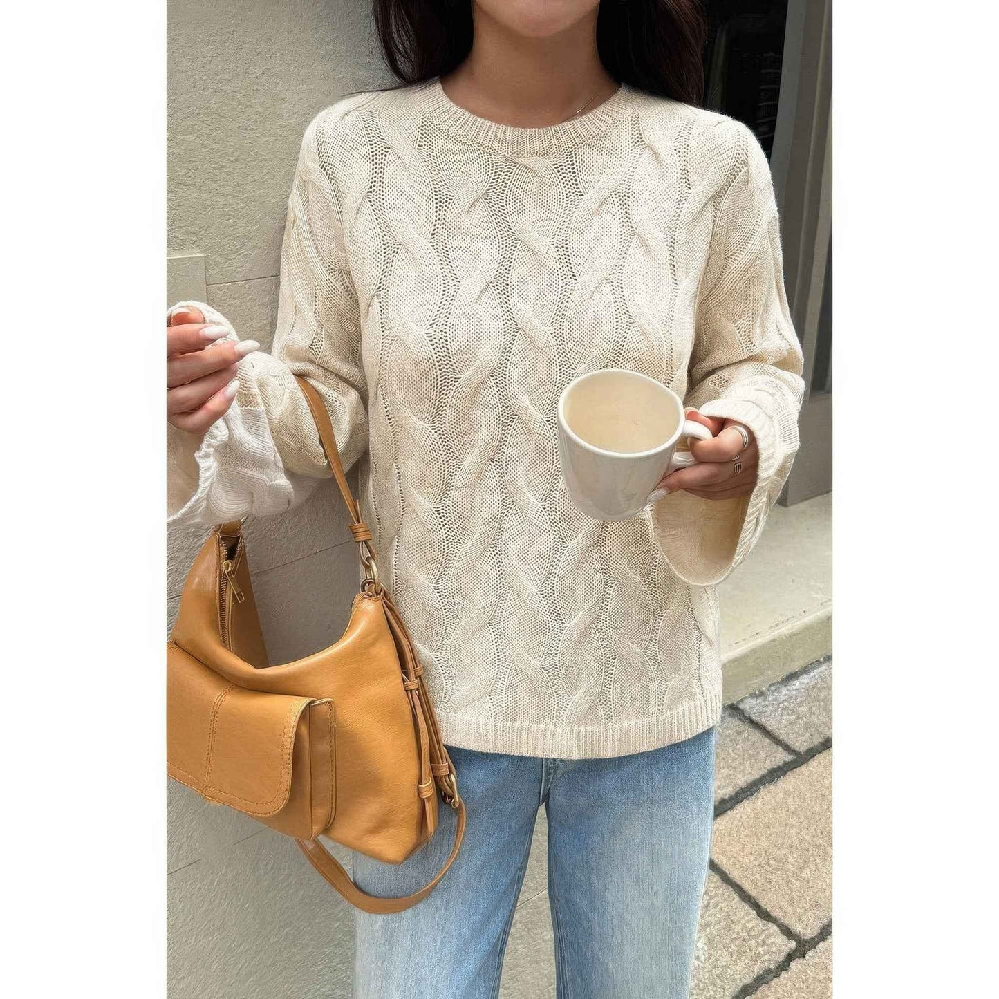 Solid Round Neck Knit Loose Sweater
