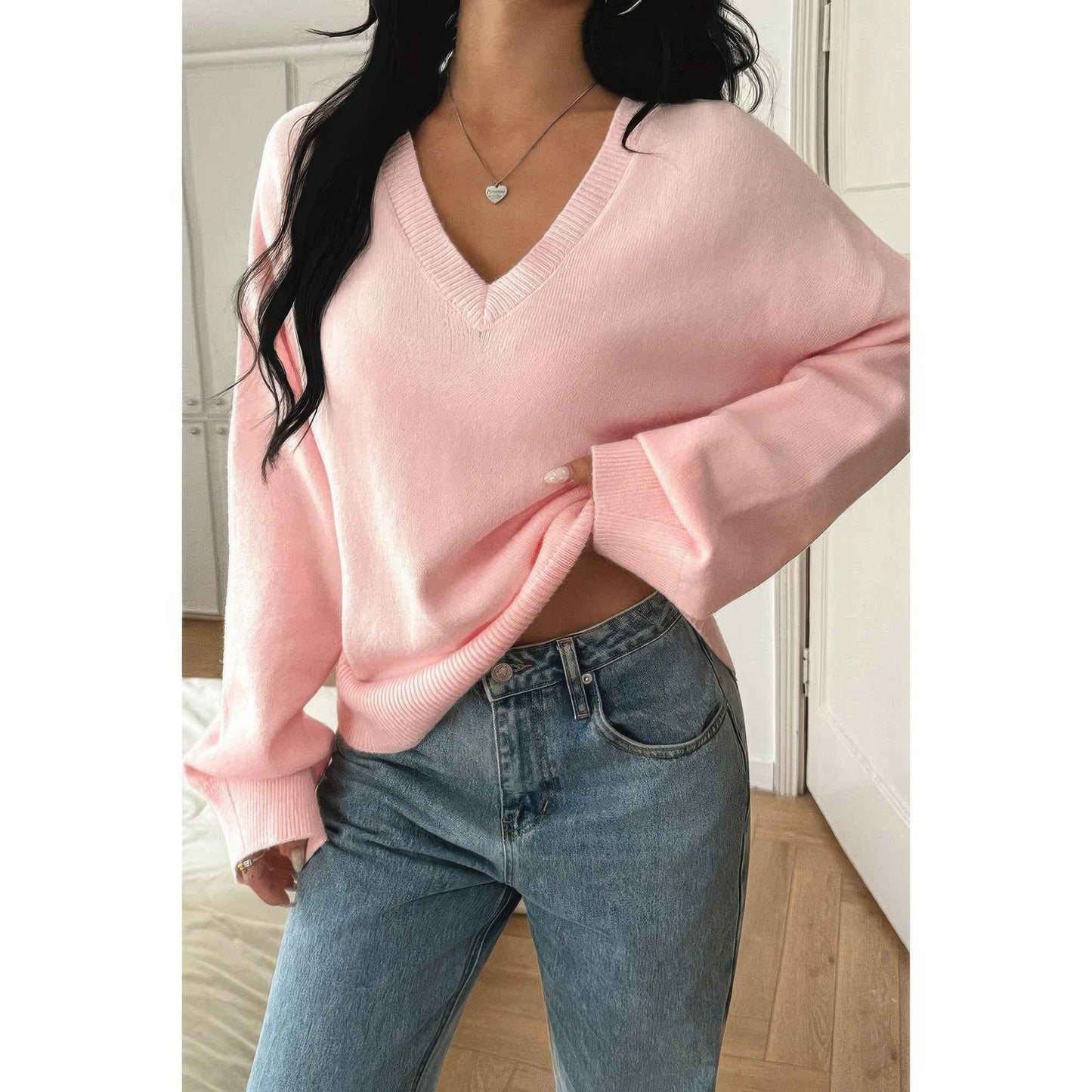 Solid Round Neck Knit Loose Sweater