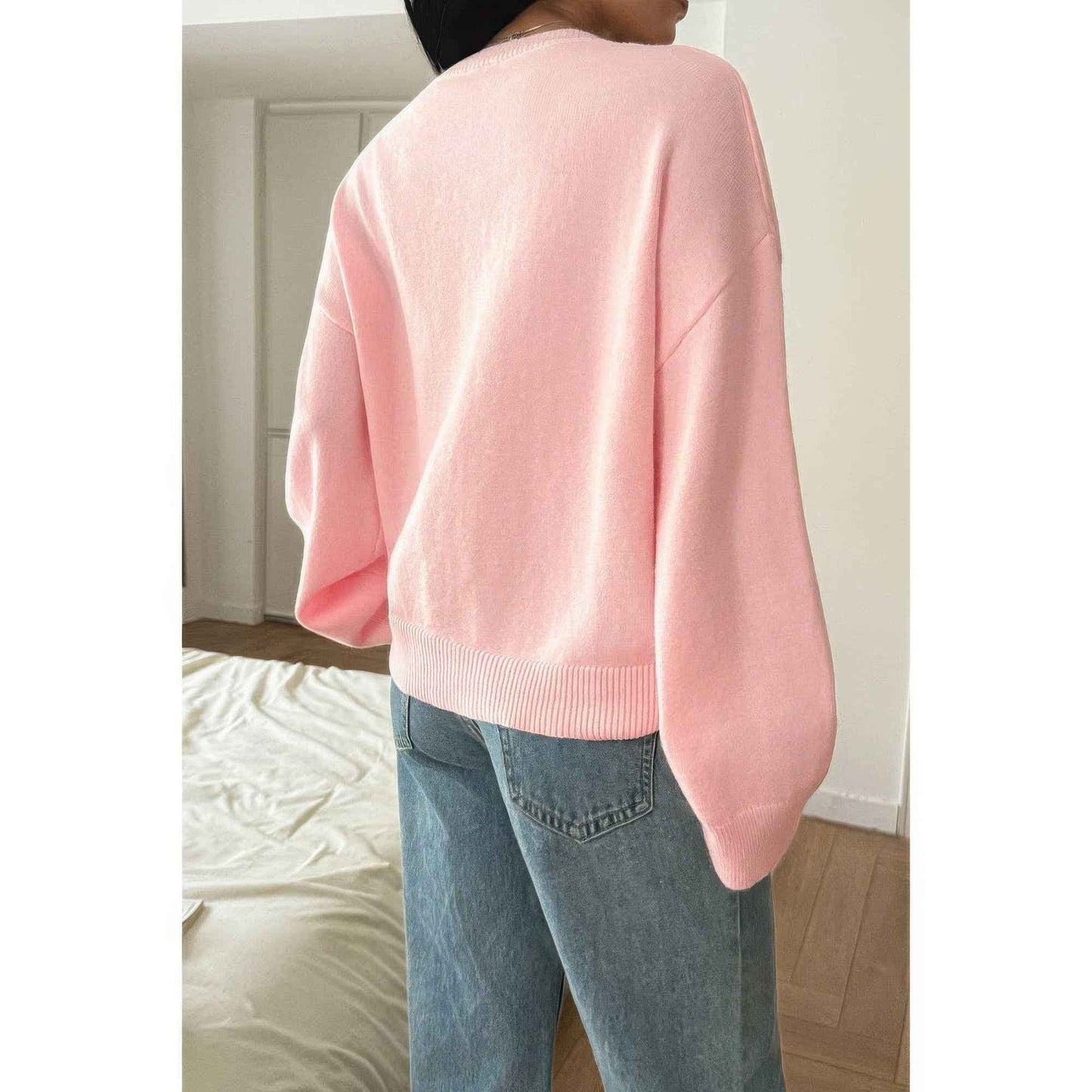 Solid Round Neck Knit Loose Sweater