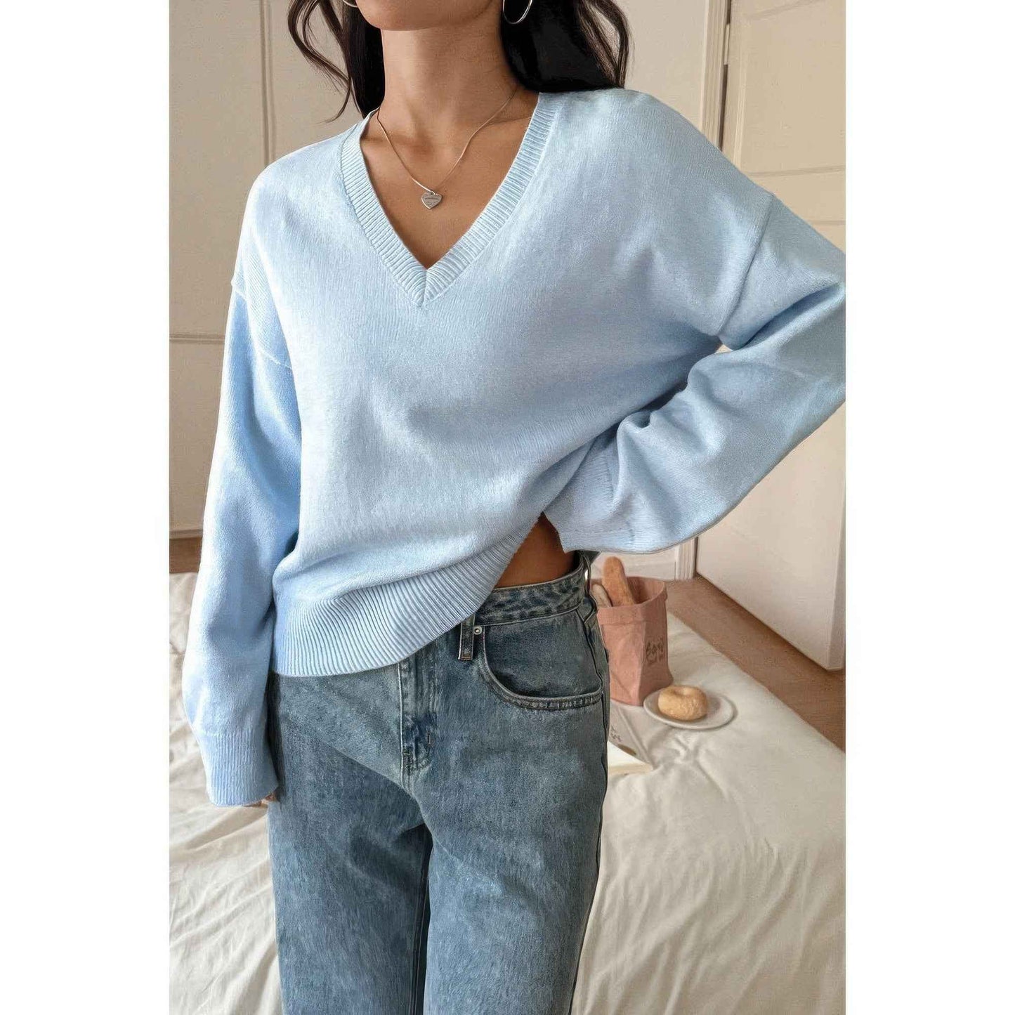 Solid Round Neck Knit Loose Sweater