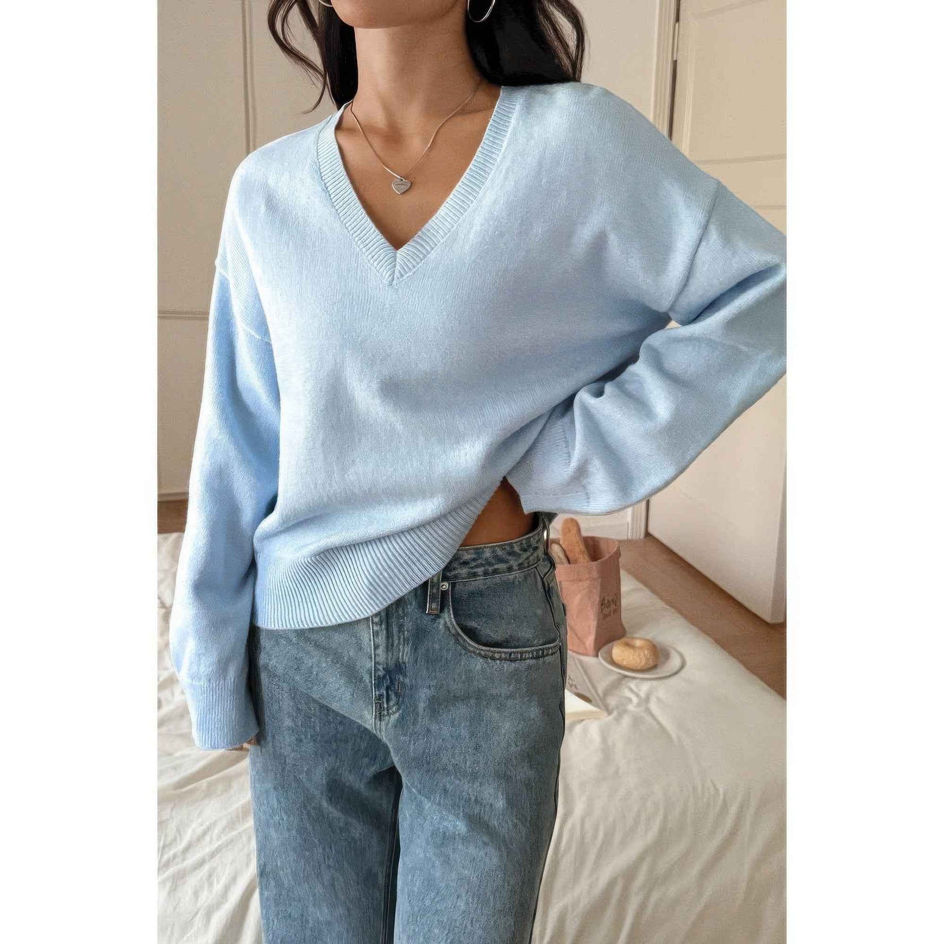 Solid Round Neck Knit Loose Sweater