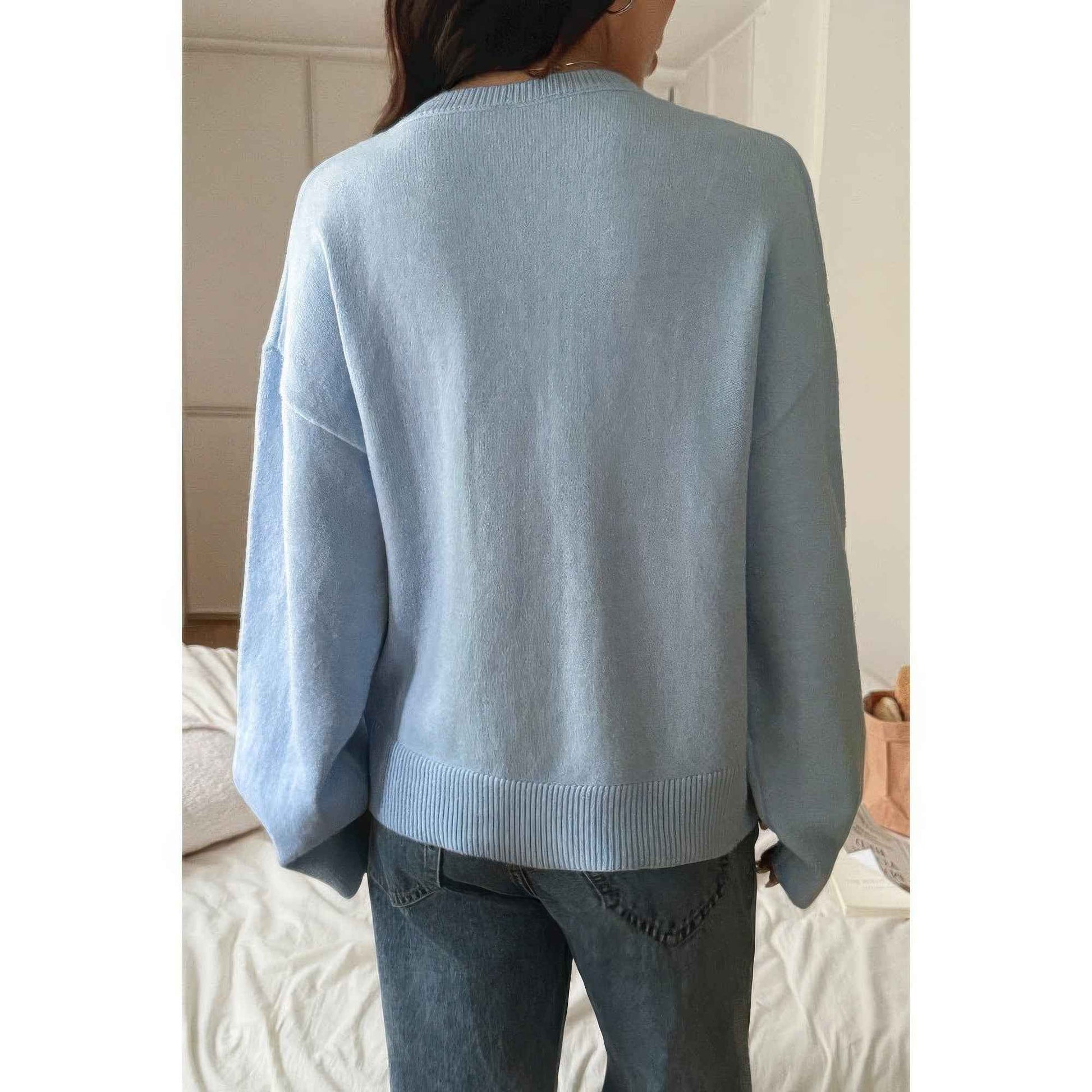 Solid Round Neck Knit Loose Sweater