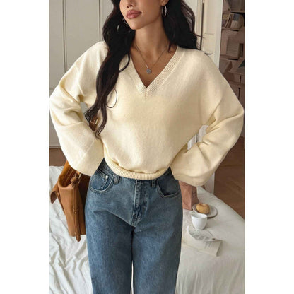 Solid Round Neck Knit Loose Sweater
