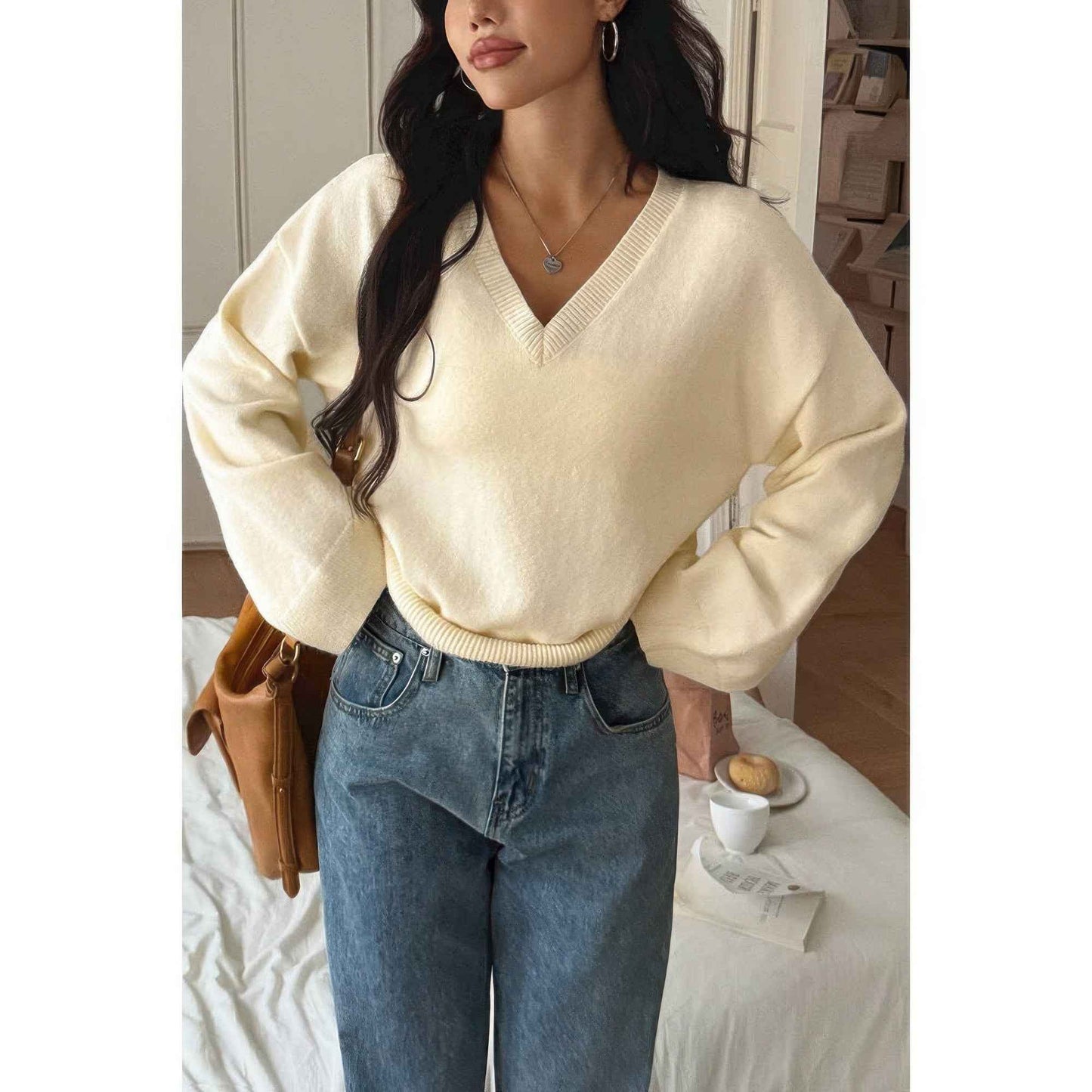 Solid Round Neck Knit Loose Sweater