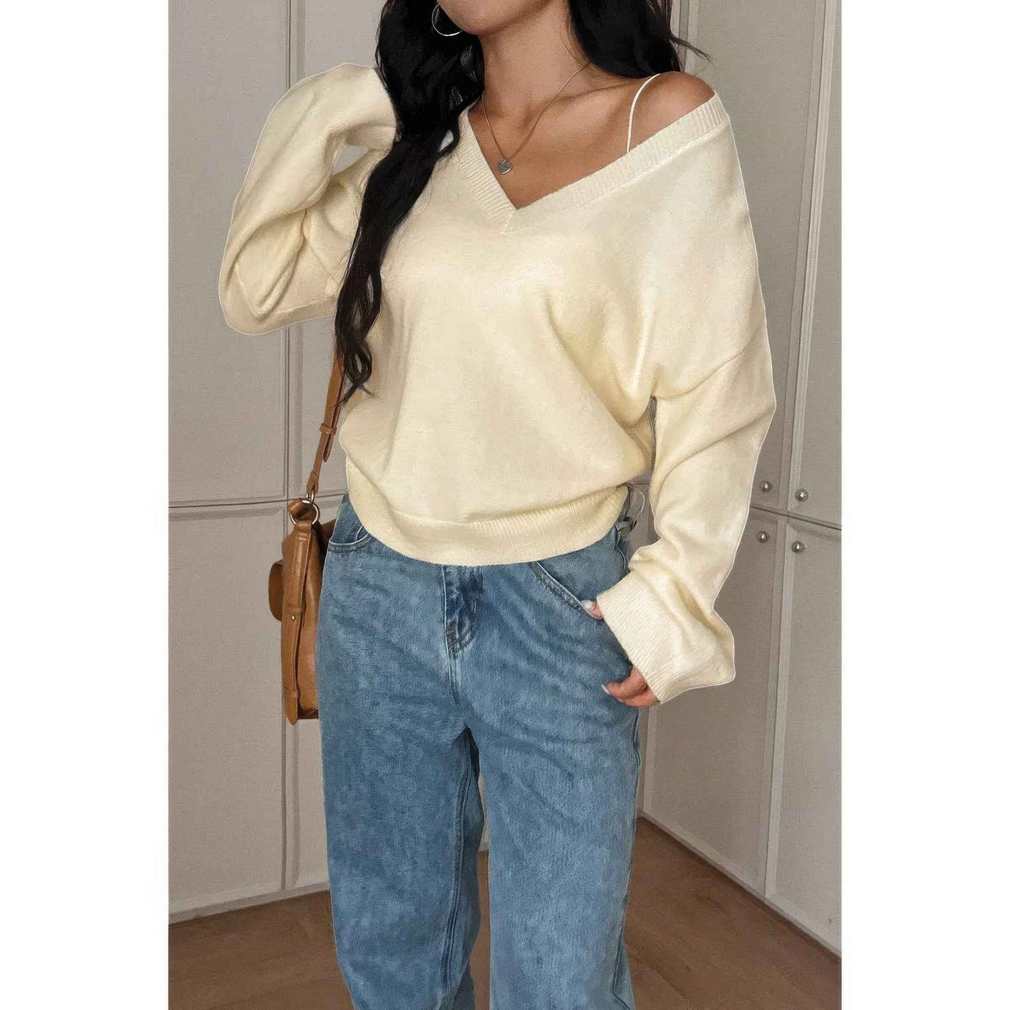 Solid Round Neck Knit Loose Sweater
