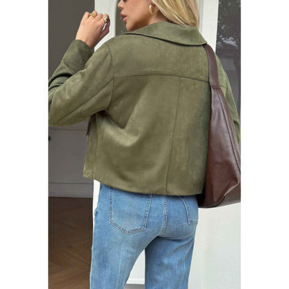 Solid Suit Lapel Faux Suede Leather Jacket