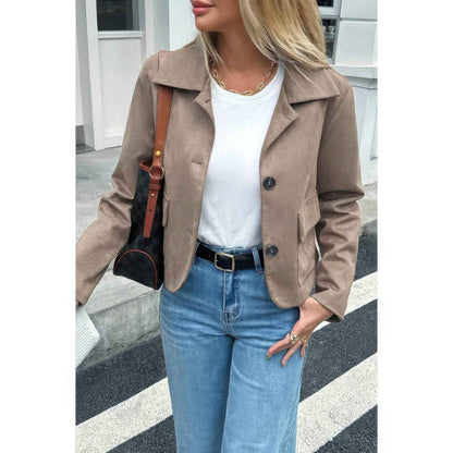 Solid Suit Lapel Faux Suede Leather Jacket