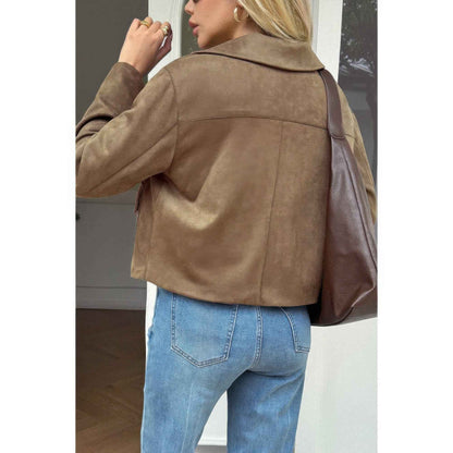 Solid Suit Lapel Faux Suede Leather Jacket