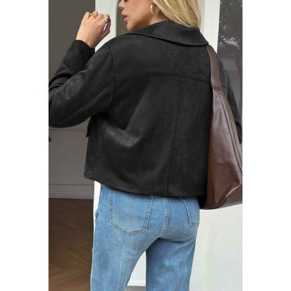 Solid Suit Lapel Faux Suede Leather Jacket