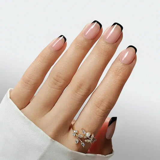 Classic Black French Square Nails - Press On Nails