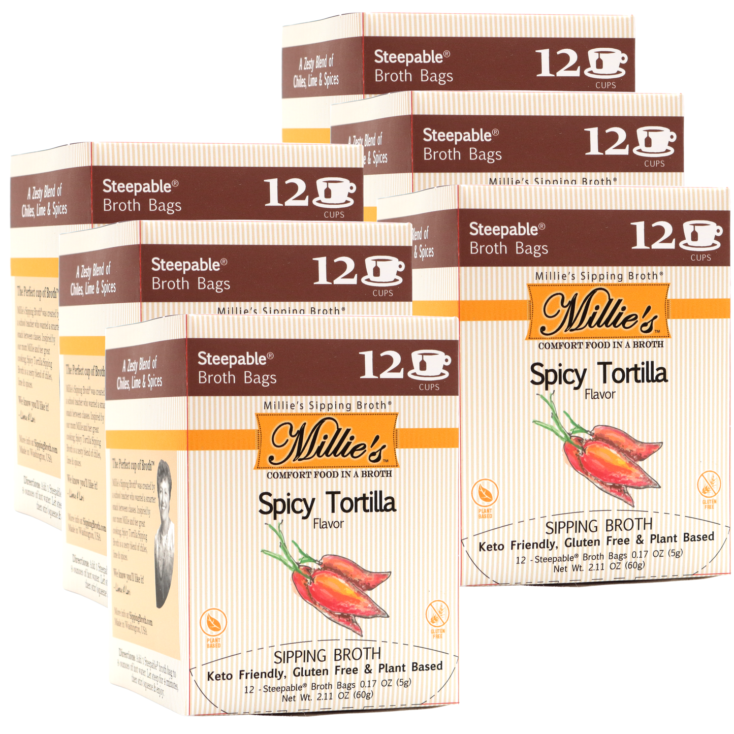 Millie's Spicy Tortilla Sipping Broth - 6 Box C A S E - 12 Count (72 Servings)